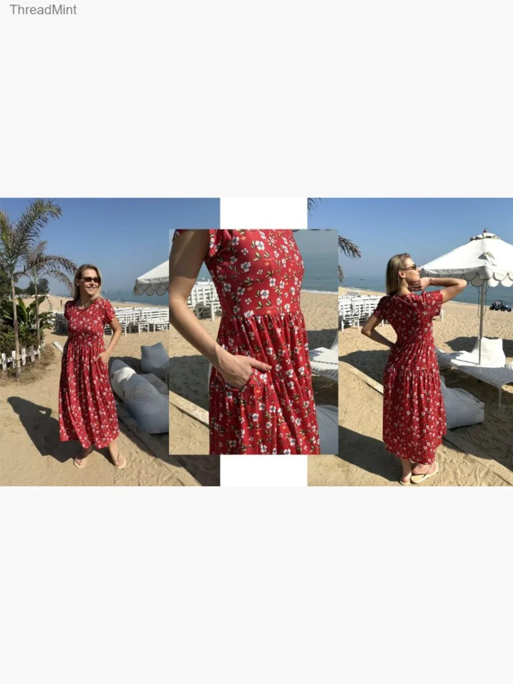 Bohemian Floral Maxi Dress - Short Sleeve Flowy Casual Beach Sundress - Picture 7 of 7
